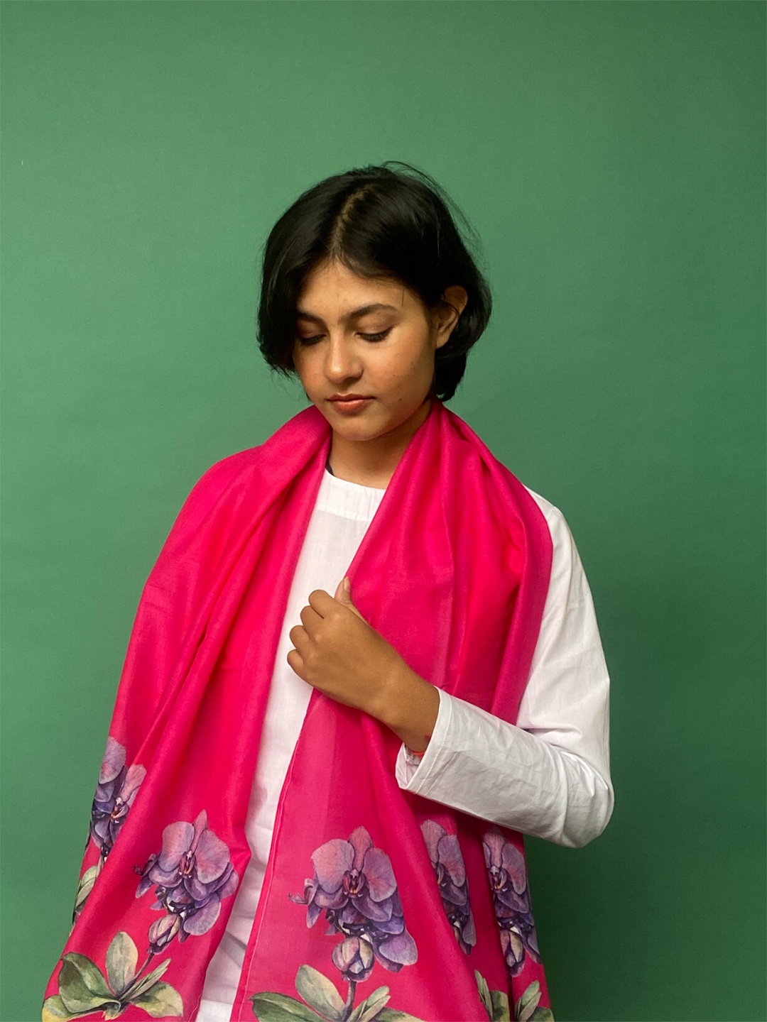 

BUTA BUTI Floral Printed Cotton Scarf, Fuchsia