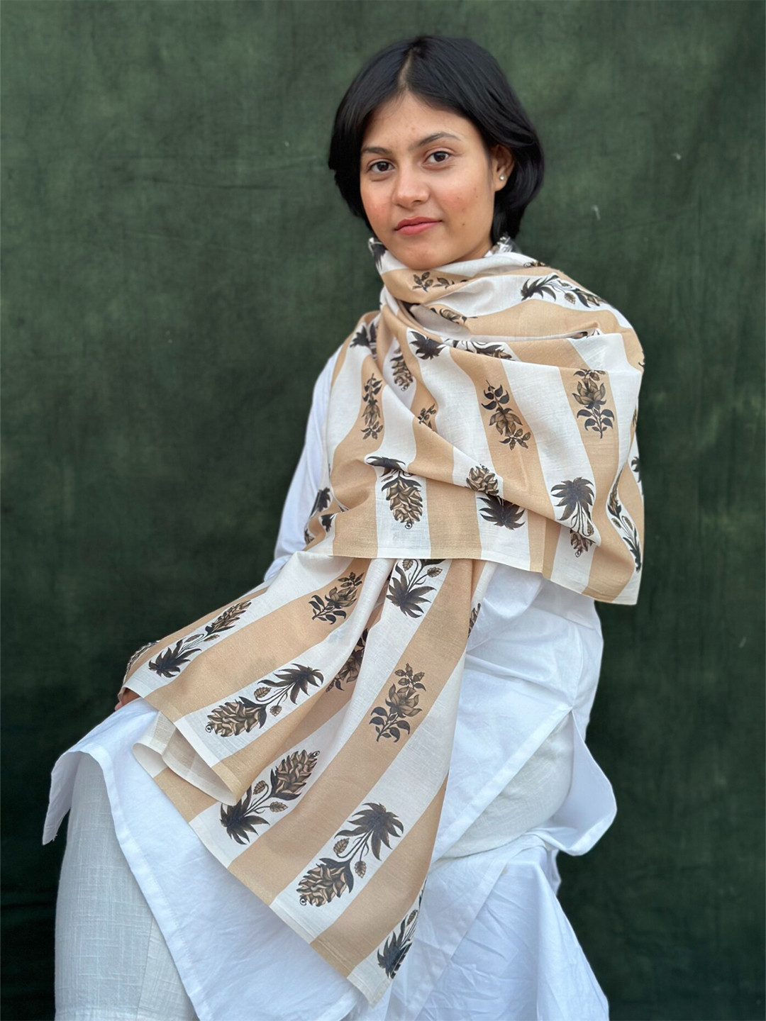 

BUTA BUTI Floral Printed Cotton Scarf, Brown