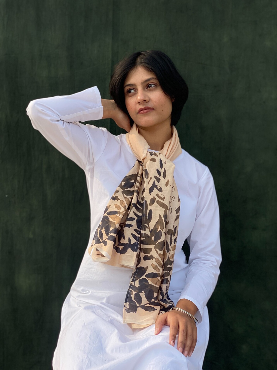 

BUTA BUTI Floral Printed Cotton Scarf, Brown