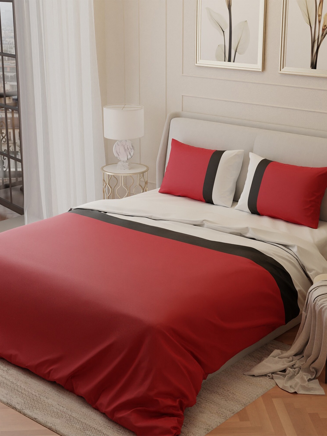 

Stoa Paris Red & Beige AC Room 150 GSM Double Bed Satin 1 Comforter With 2 Pillow covers