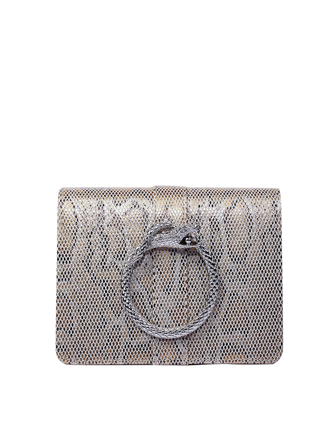 

BEAU MONDE Printed Envelope Clutch, Silver