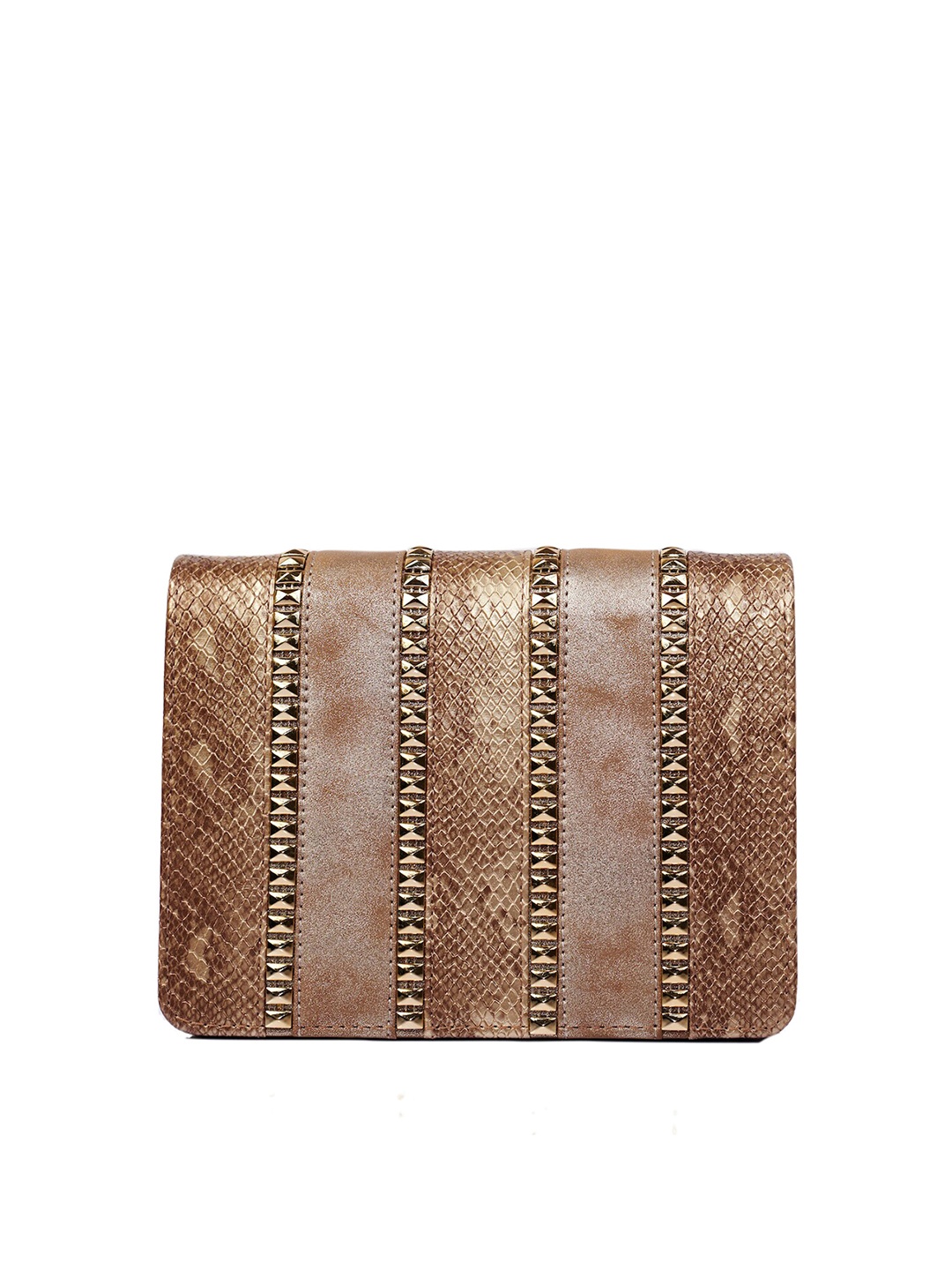 

BEAU MONDE Embellished Foldover Clutch, Bronze