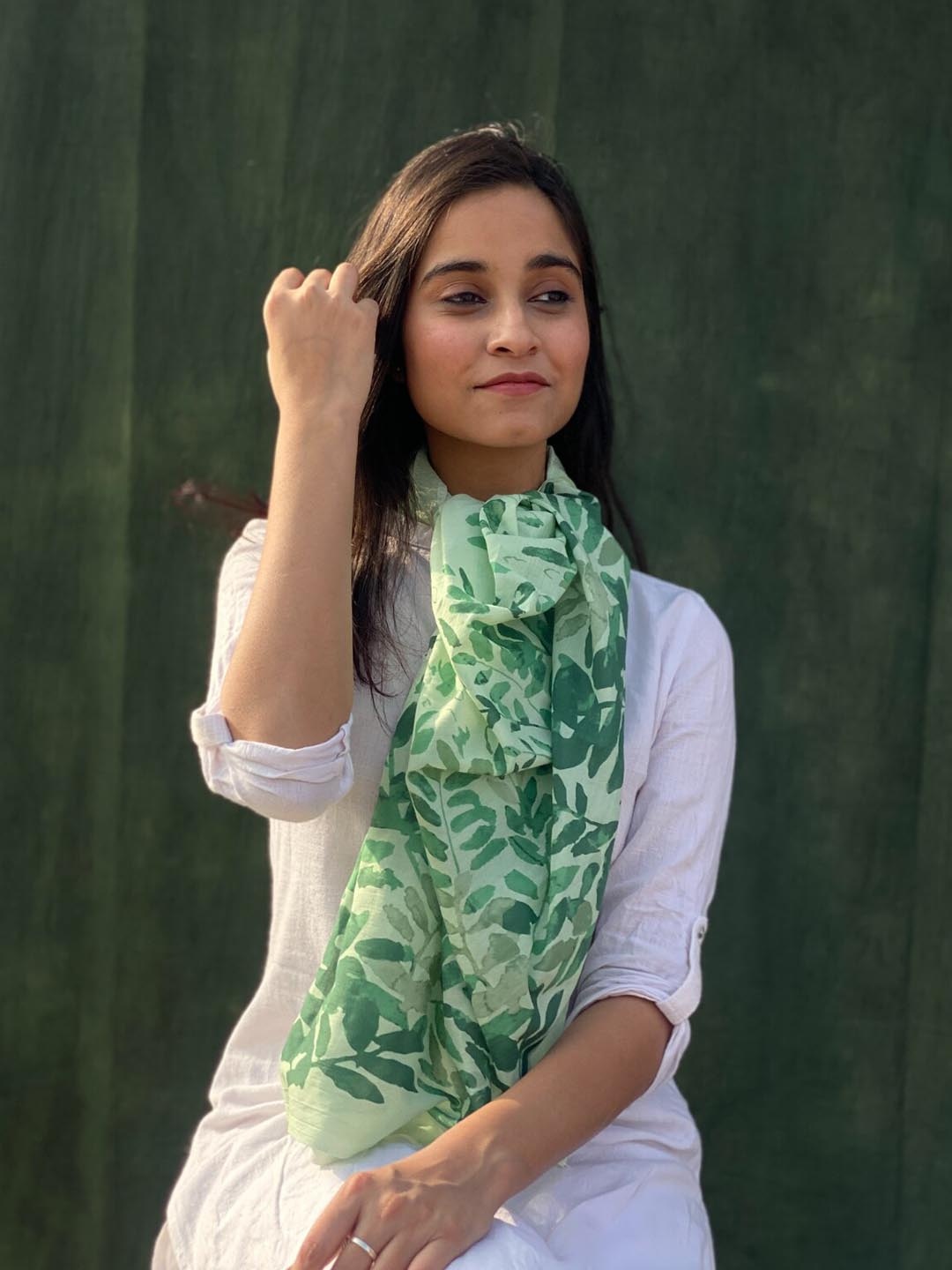 

BUTA BUTI Floral Printed Cotton Scarf, Green