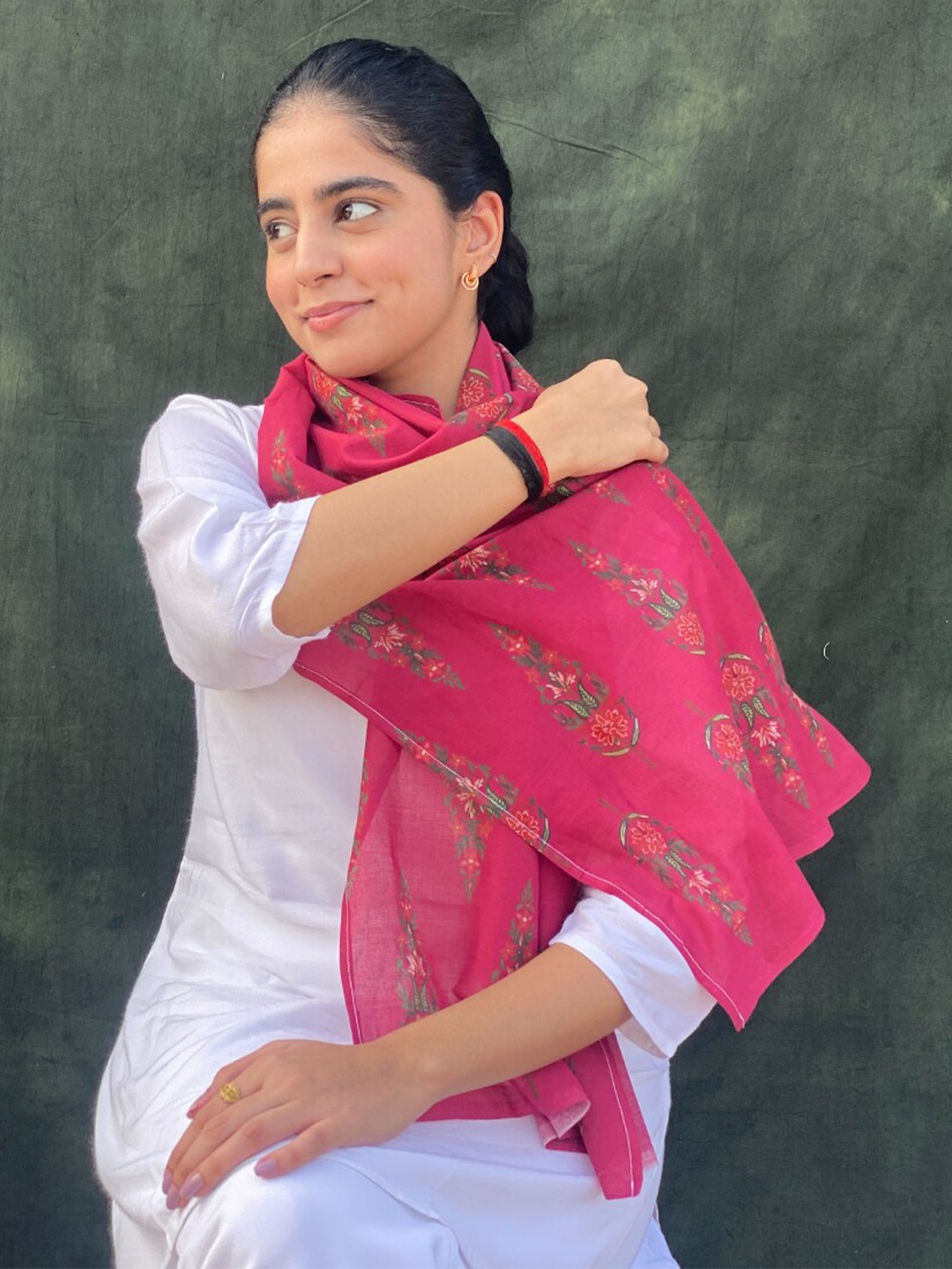 

BUTA BUTI Floral Printed Cotton Scarf, Pink