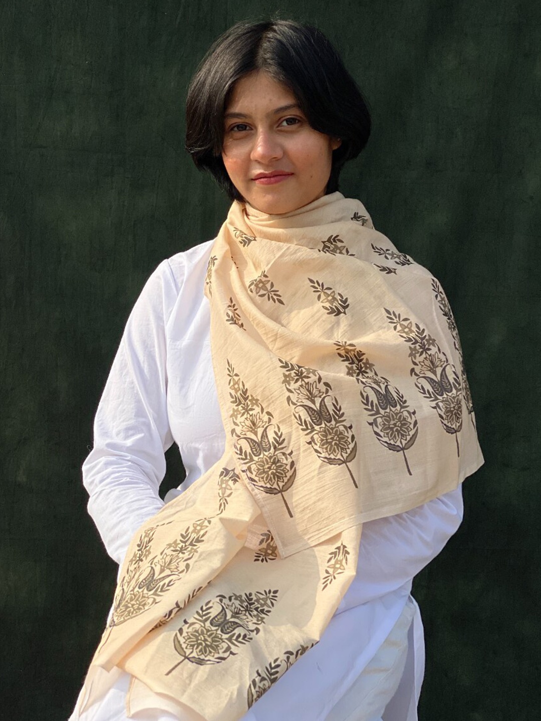 

BUTA BUTI Floral Printed Cotton Scarf, Beige