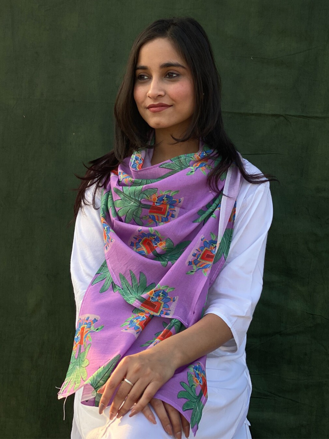 

BUTA BUTI Conversational Printed Cotton Scarf, Purple