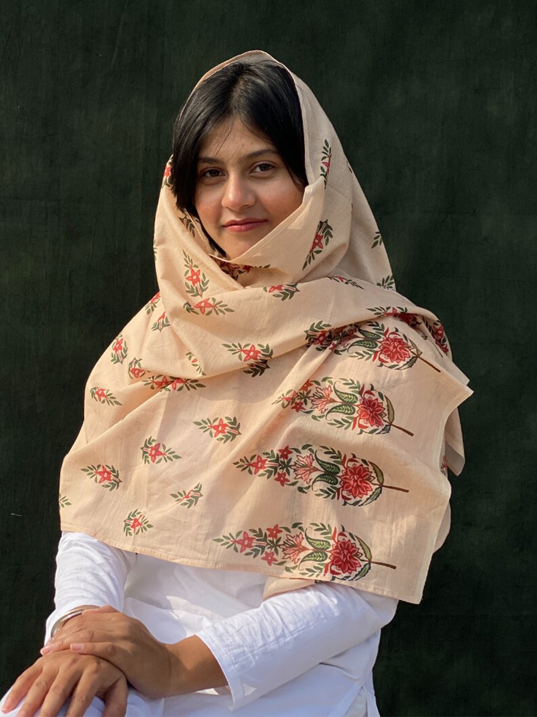 

BUTA BUTI Floral Printed Cotton Scarve, Peach