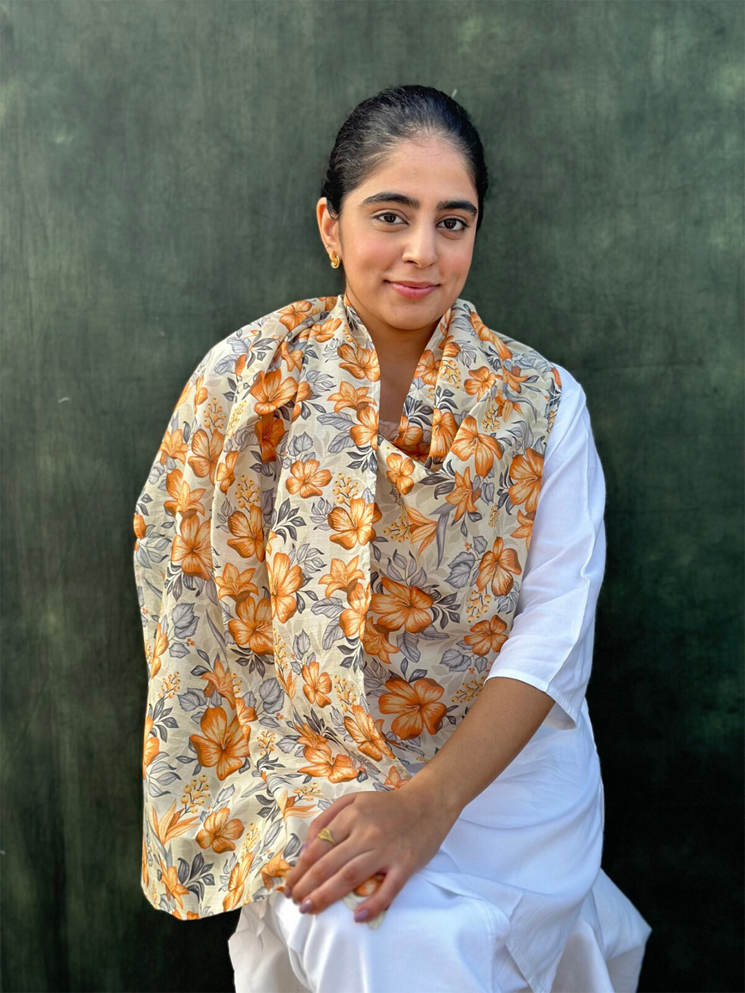 

BUTA BUTI Floral Printed Cotton Scarf, Yellow