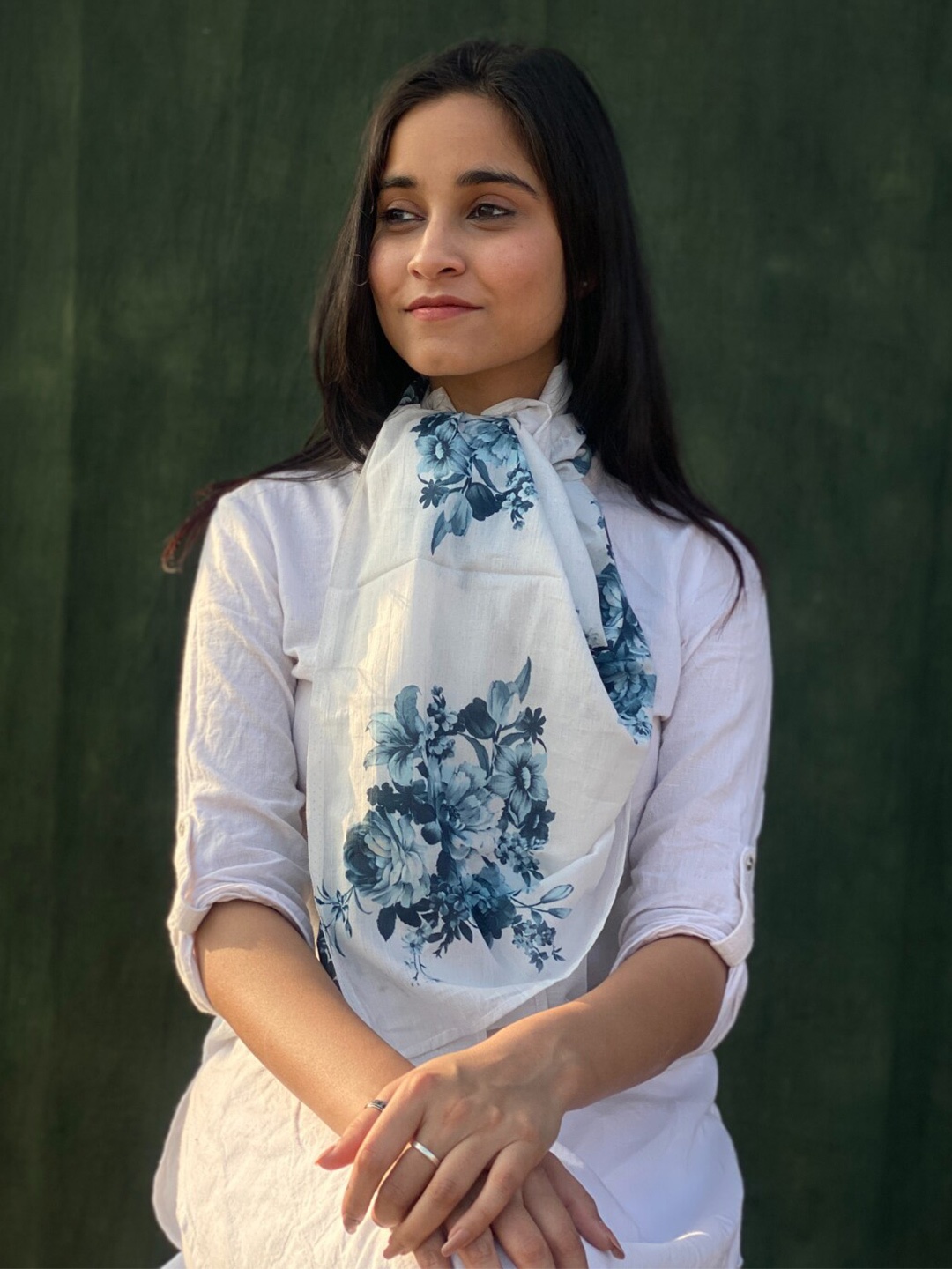 

BUTA BUTI Floral Printed Cotton Scarf, White