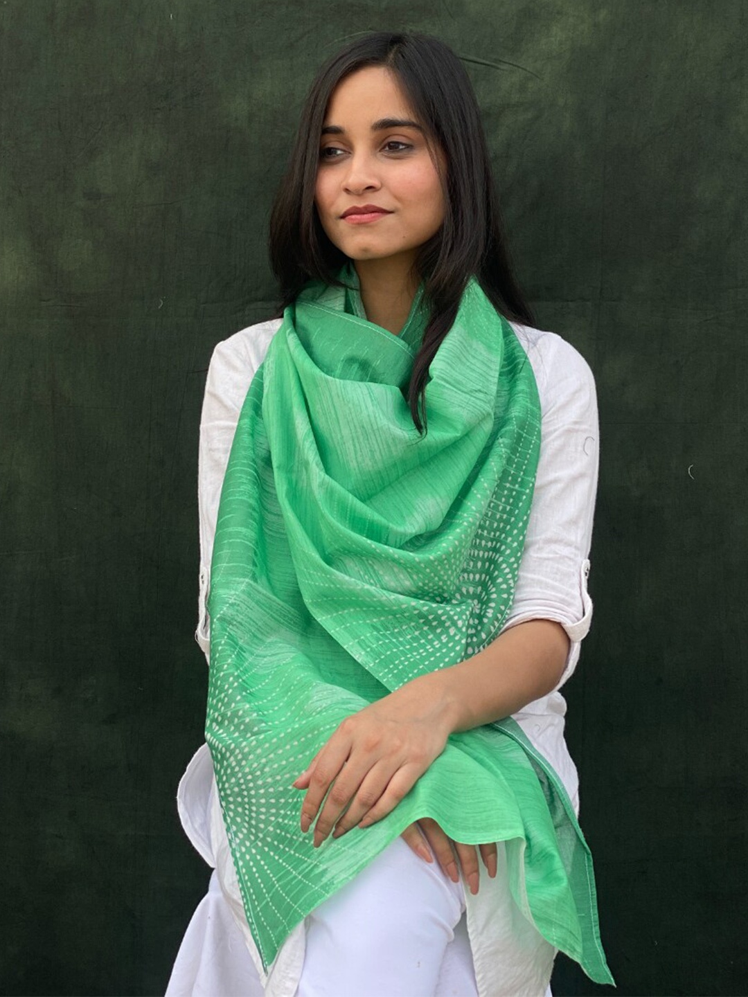 

BUTA BUTI Printed Cotton Scarf, Green