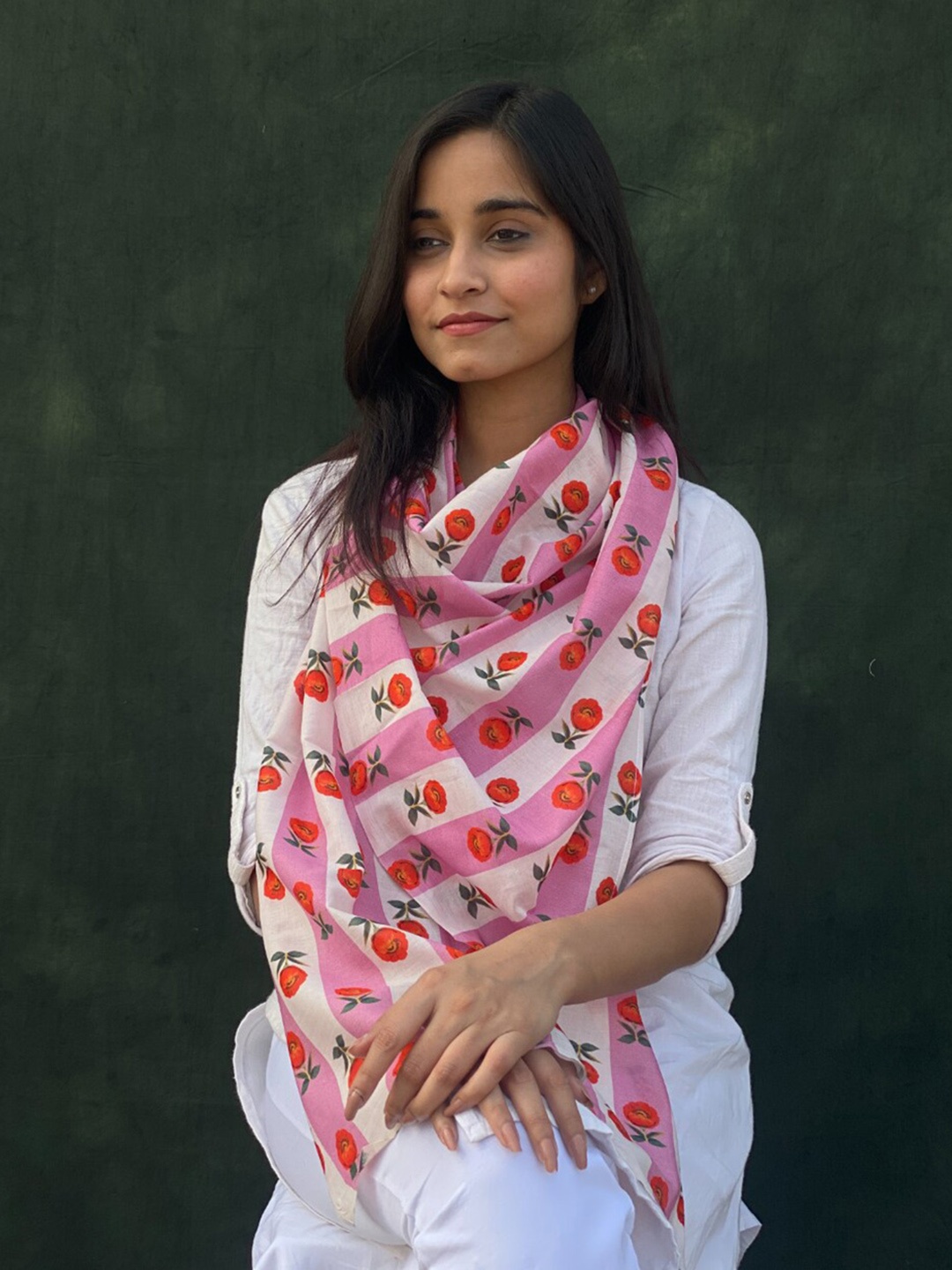 

BUTA BUTI Floral Printed Cotton Scarf, Pink