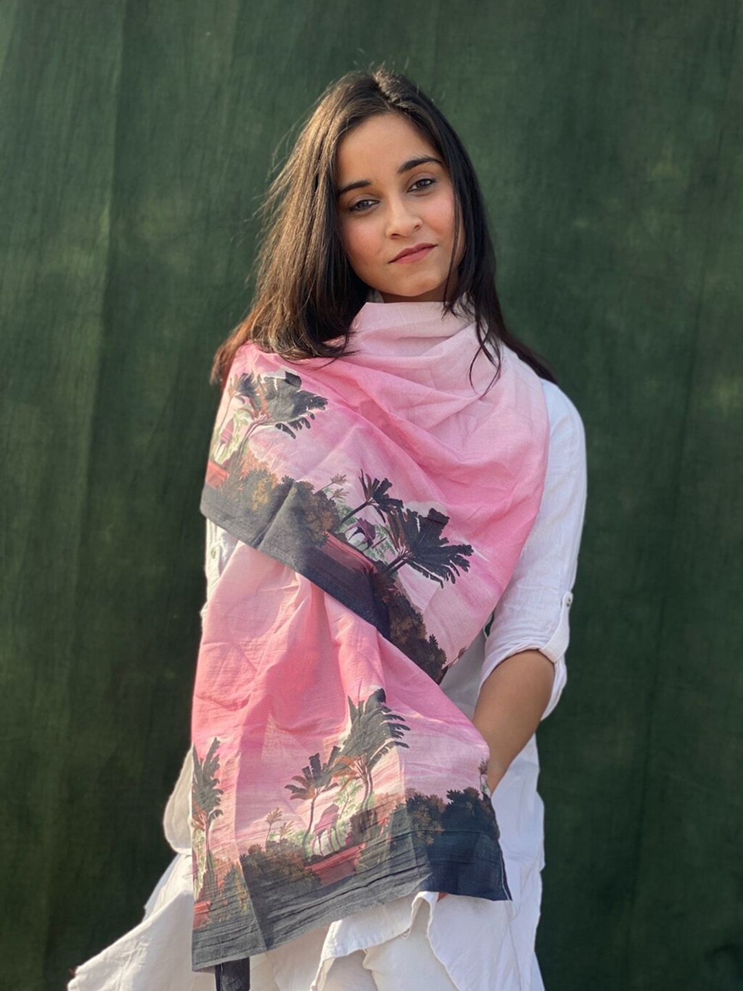 

BUTA BUTI Conversational Printed Cotton Scarf, Pink