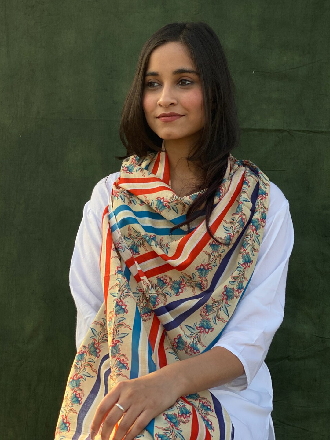 

BUTA BUTI Floral Printed Cotton Scarf, Beige