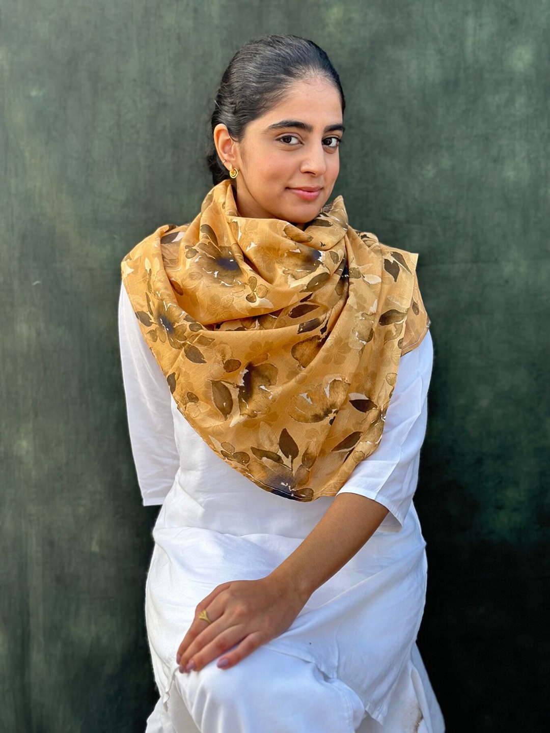 

BUTA BUTI Floral Printed Cotton Scarf, Beige