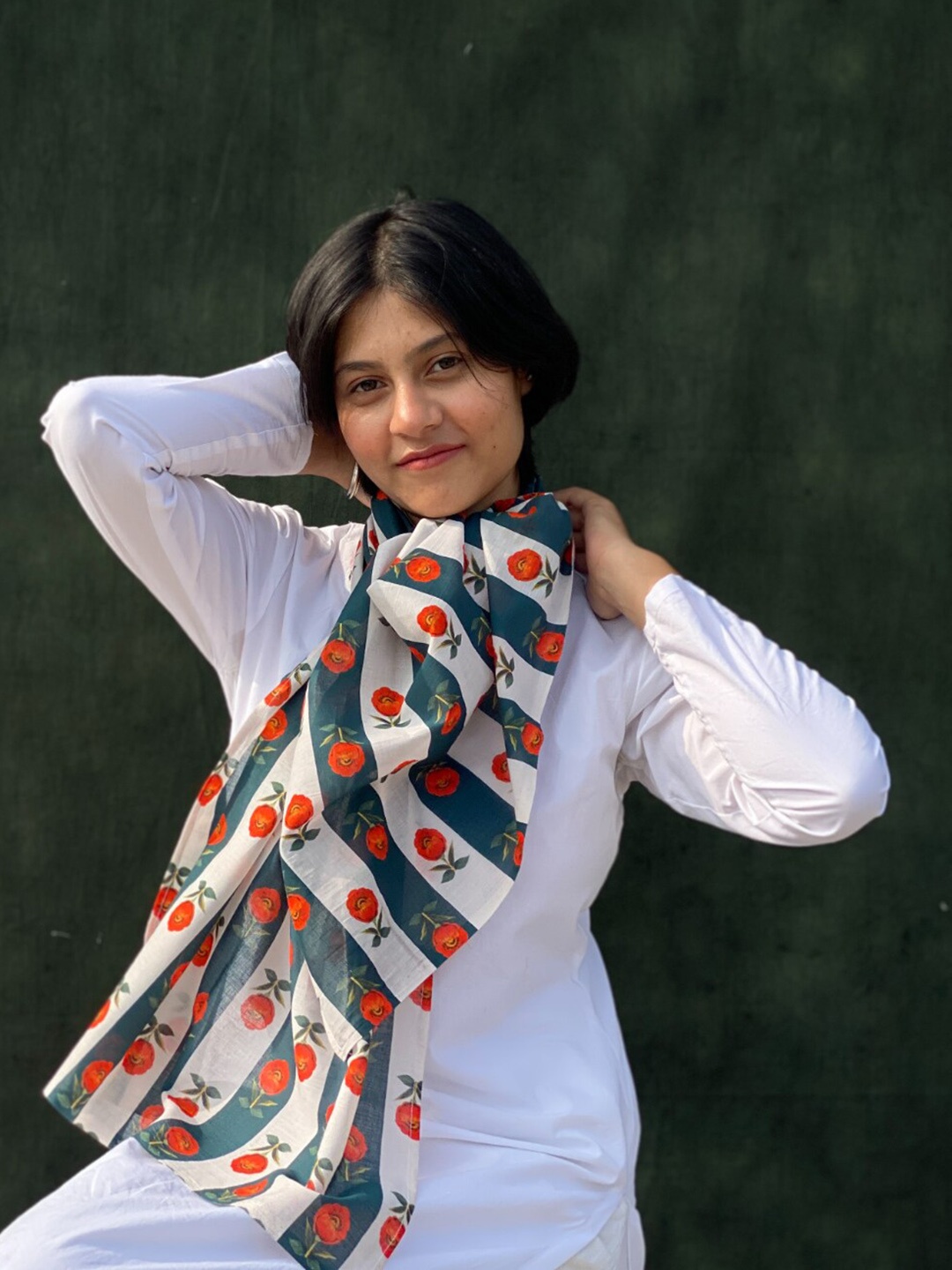 

BUTA BUTI Floral Printed Cotton Scarf, Green