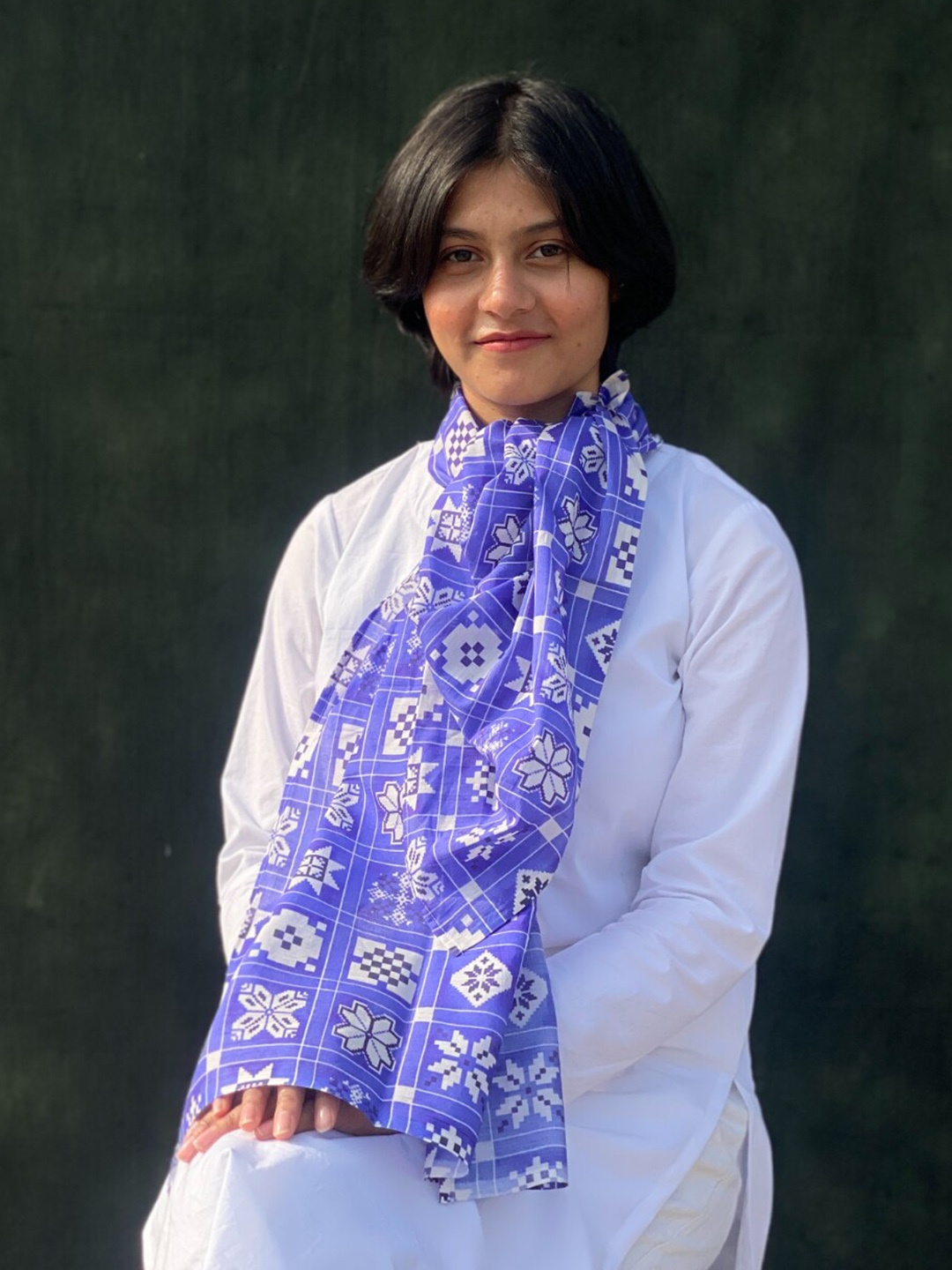 

BUTA BUTI Geometrical Printed Cotton Scarf, Blue