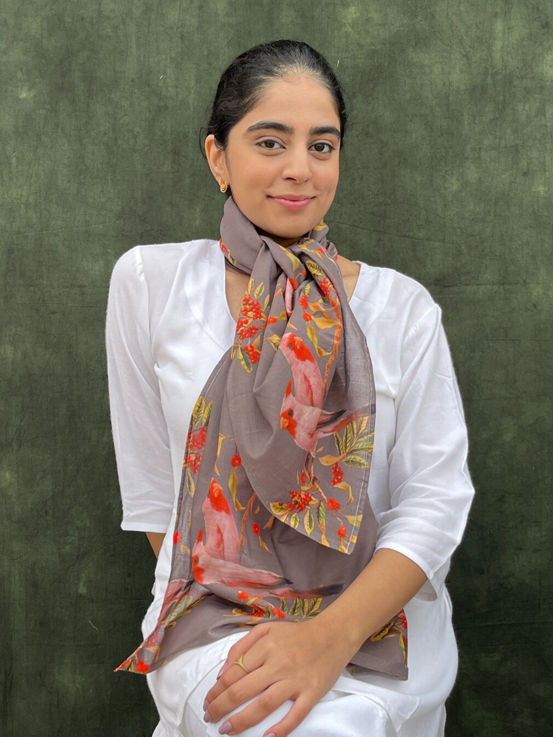 

BUTA BUTI Floral Printed Cotton Scarf, Grey