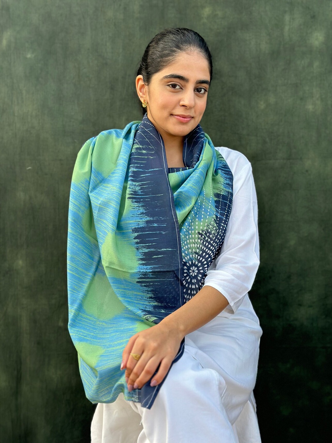 

BUTA BUTI Abstract Printed Cotton Scarf, Blue