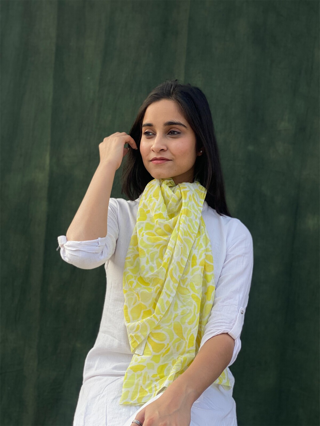 

BUTA BUTI Floral Printed Cotton Scarves, Yellow