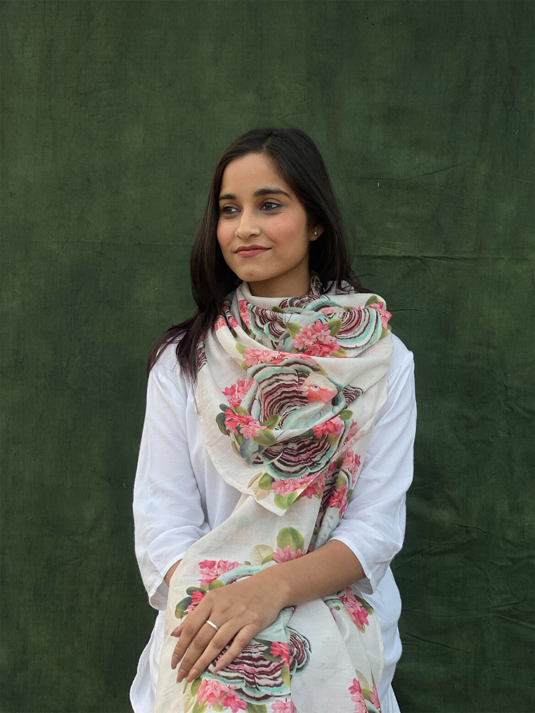 

BUTA BUTI Floral Printed Cotton Stoles, White