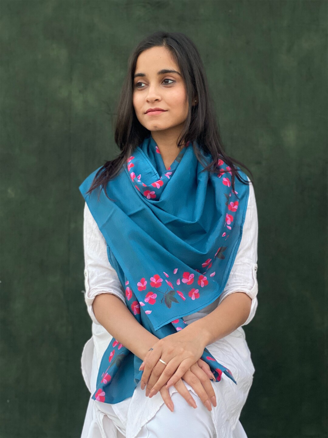

BUTA BUTI Floral Printed Cotton Scarf, Blue