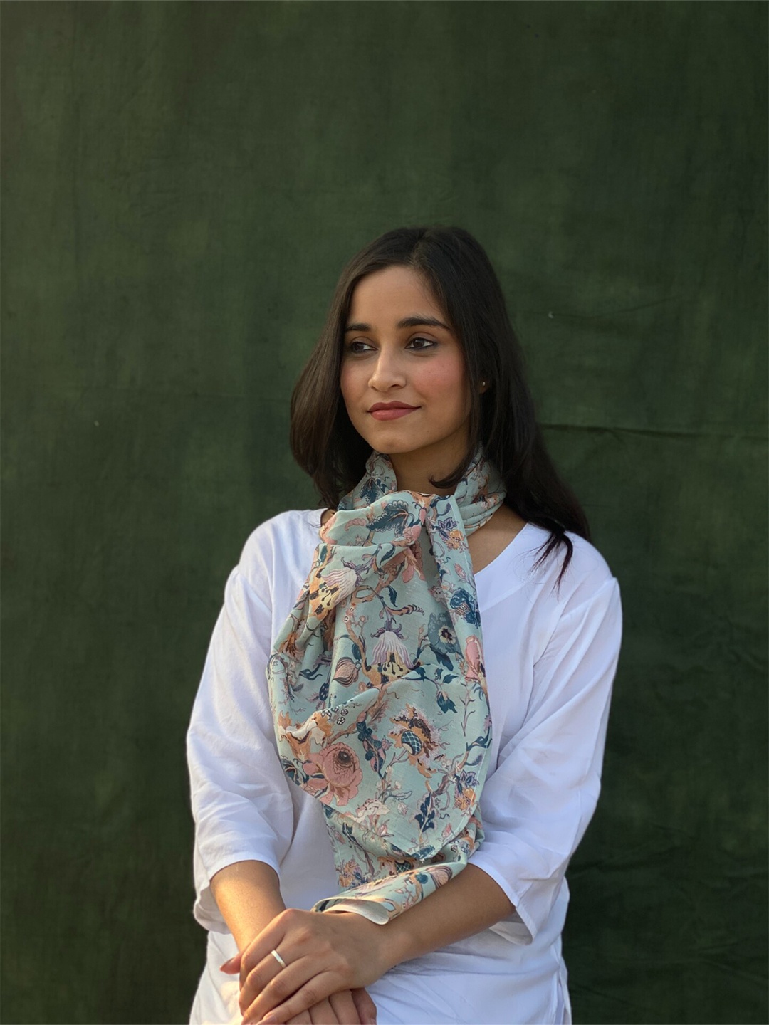 

BUTA BUTI Floral Printed Cotton Scarf, Blue