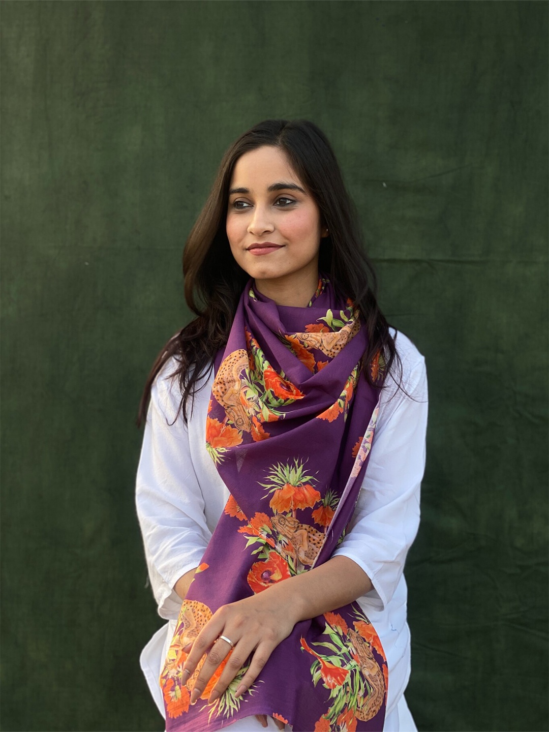 

BUTA BUTI Floral Printed Cotton Scarves, Purple