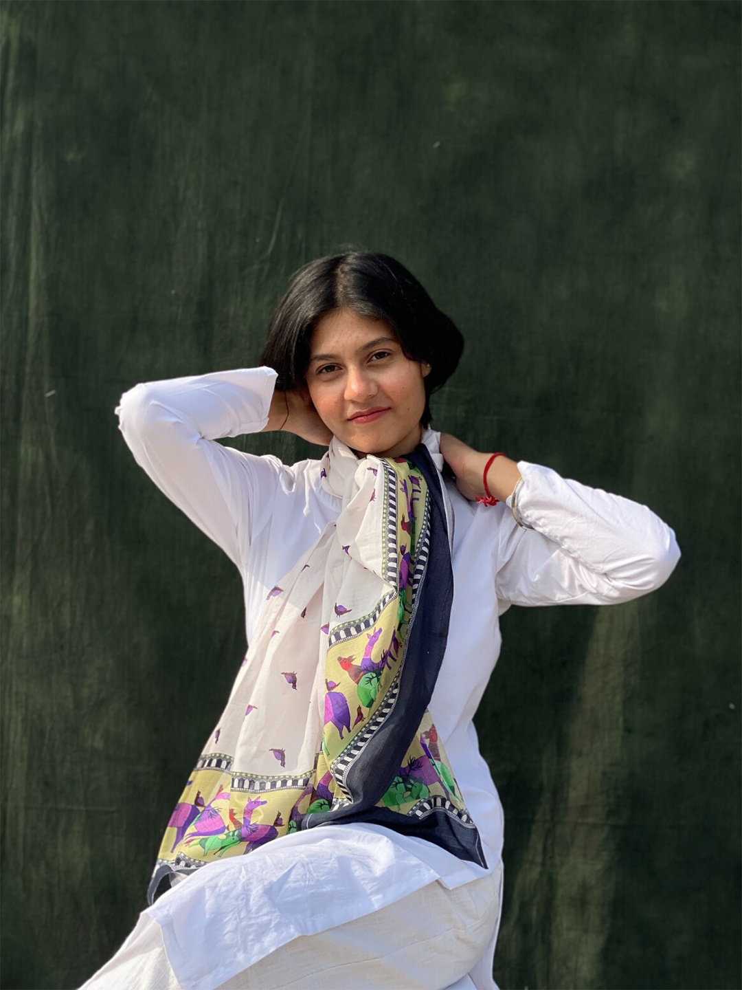 

BUTA BUTI Gondh Printed Cotton Scarf, White
