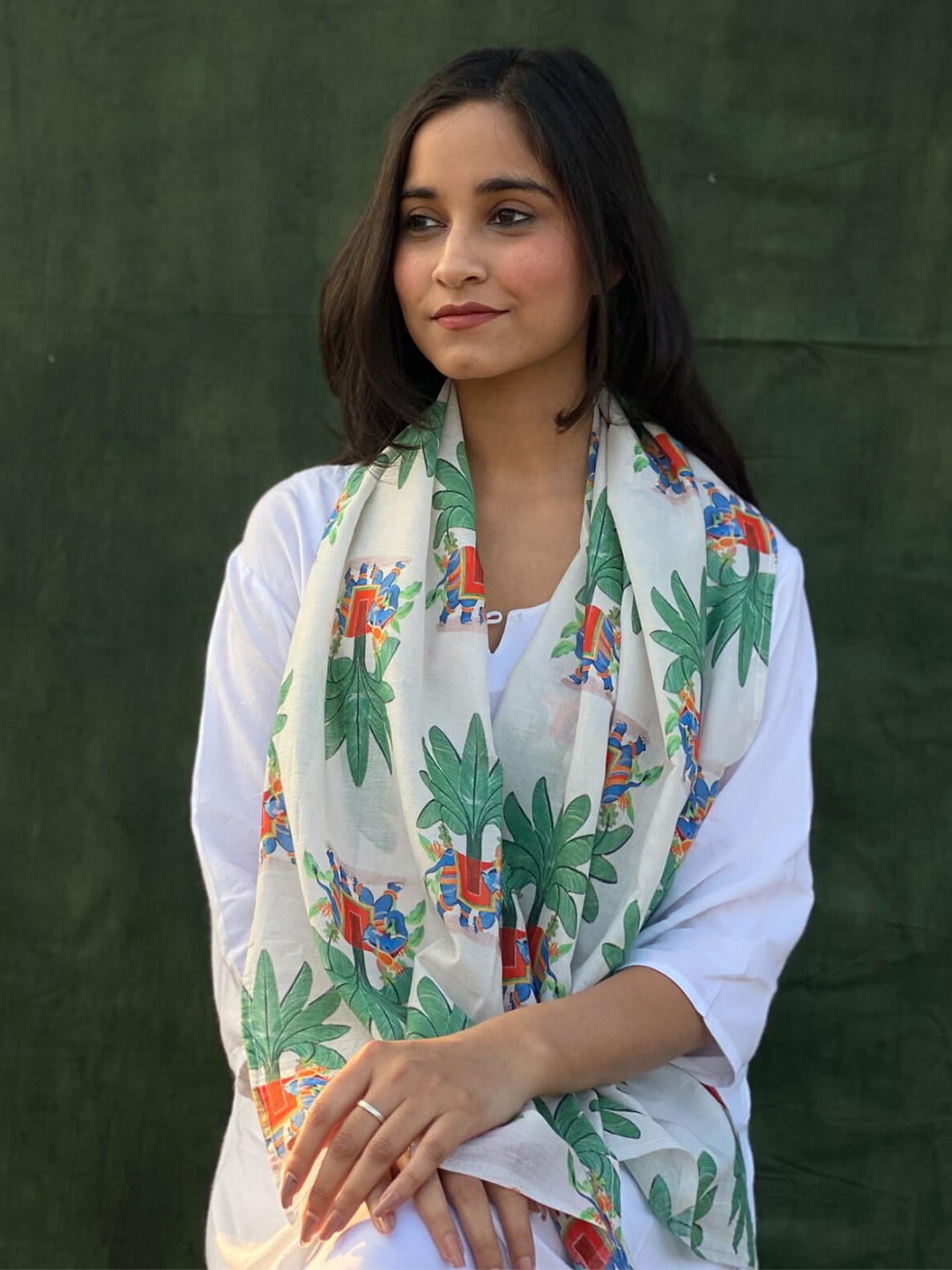 

BUTA BUTI Floral Printed Cotton Scarf, Beige