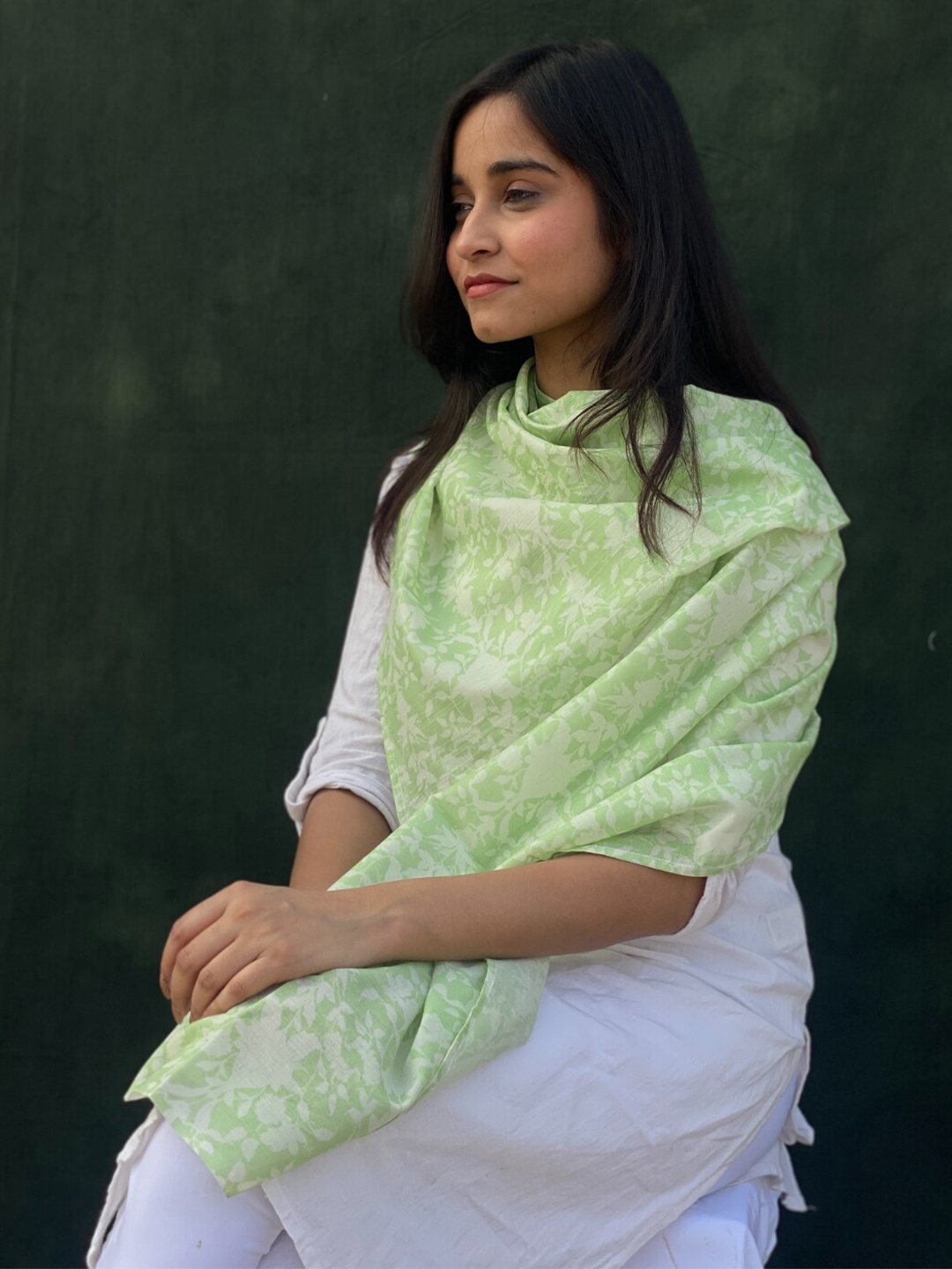 

BUTA BUTI Floral Printed Cotton Scarf, Green