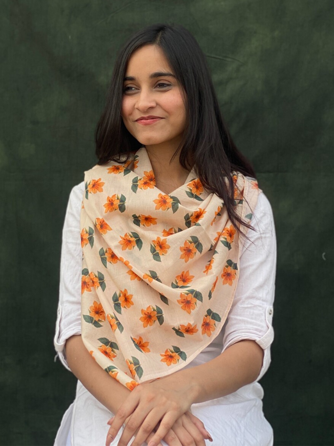 

BUTA BUTI Floral Printed Cotton Scarf, Beige