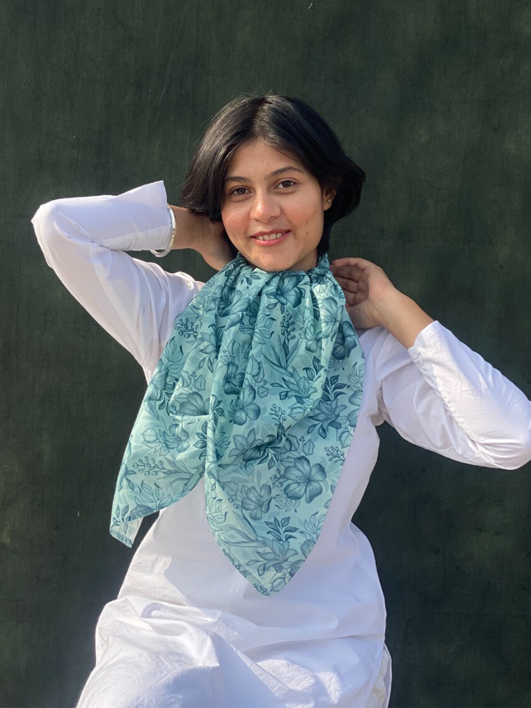 

BUTA BUTI Floral Printed Cotton Scarf, Blue