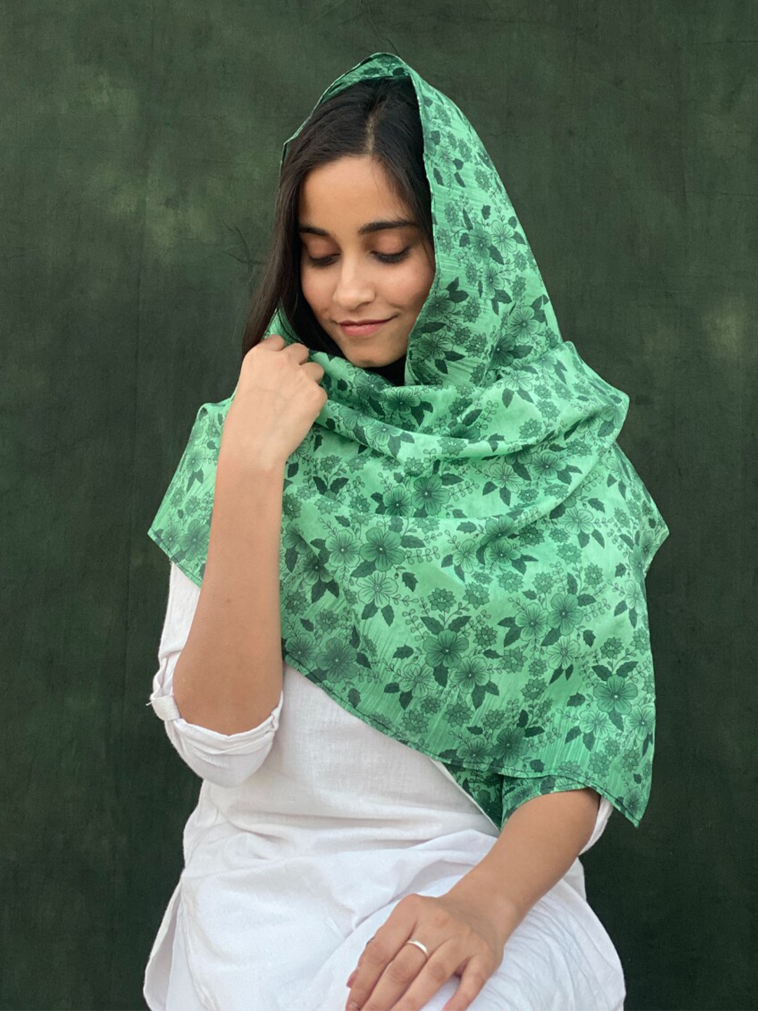 

BUTA BUTI Floral Printed Cotton Scarf, Green