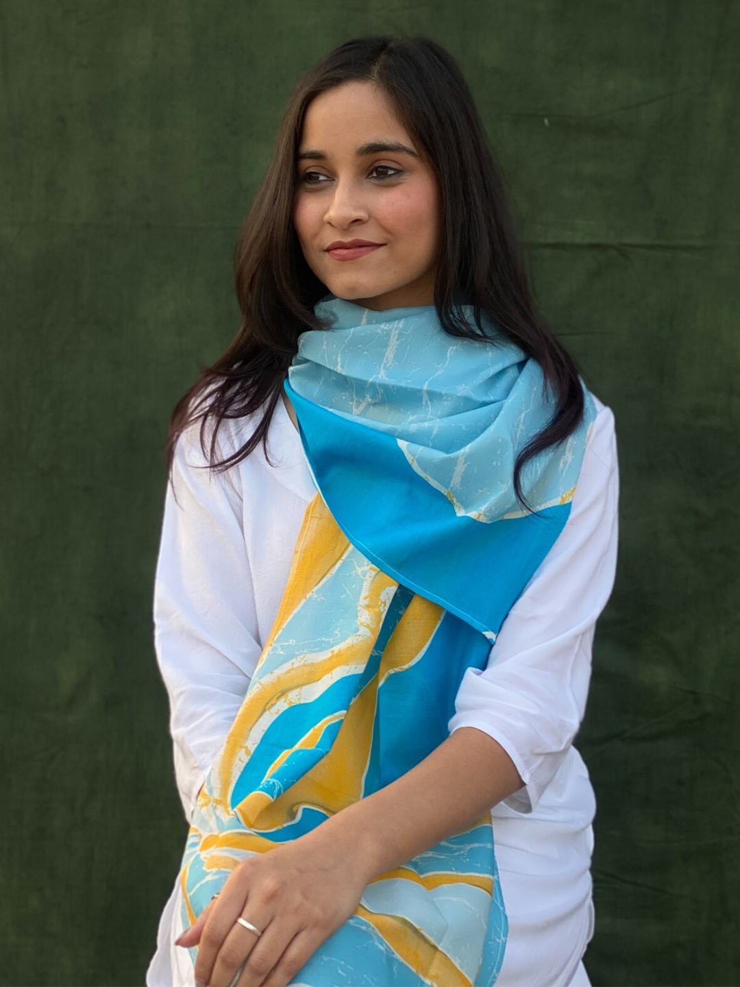 

BUTA BUTI Abstract Printed Cotton Scarves, Blue