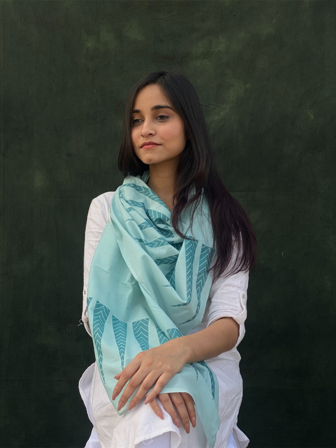 

BUTA BUTI Geometric Printed Cotton Scarf, Blue