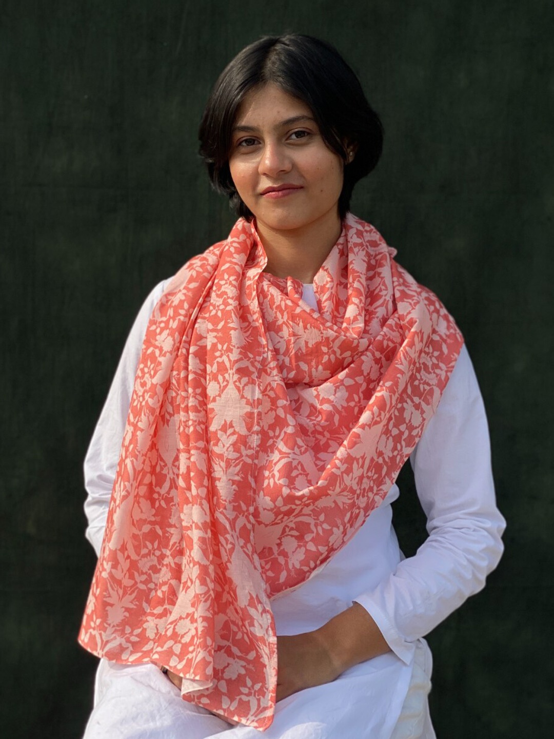 

BUTA BUTI Floral Printed Cotton Scarf, Peach