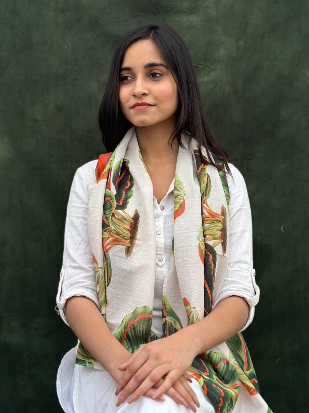 

BUTA BUTI FLoral Printed Cotton Scarf, Beige