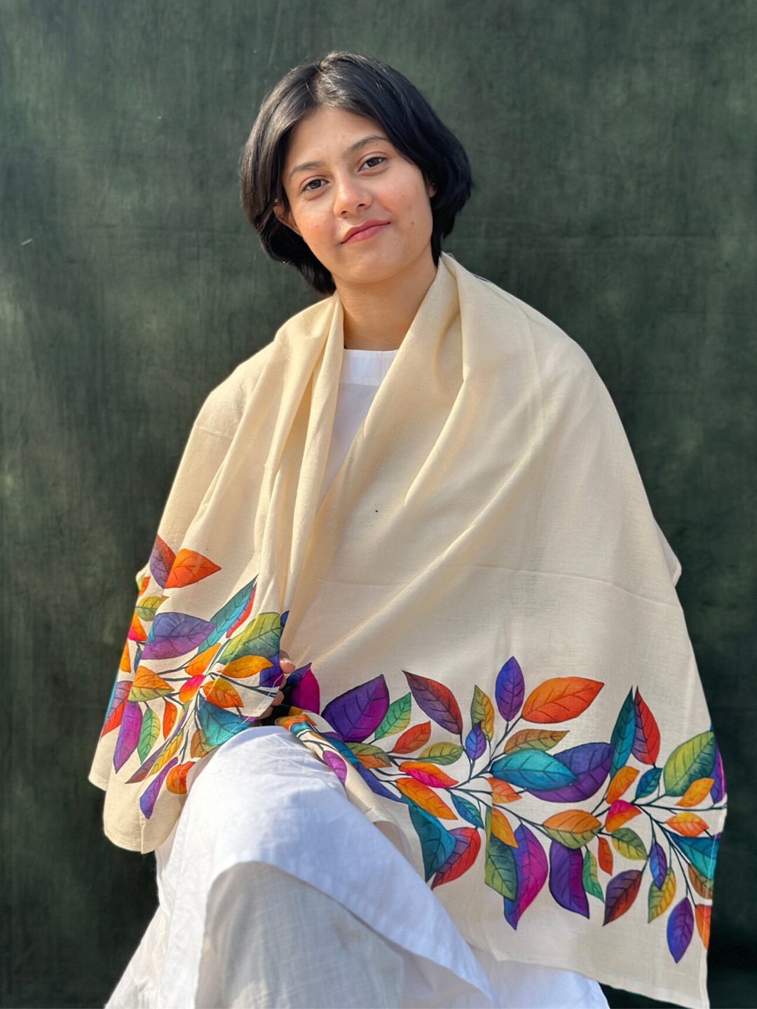 

BUTA BUTI Floral Printed Cotton Scarf, Beige