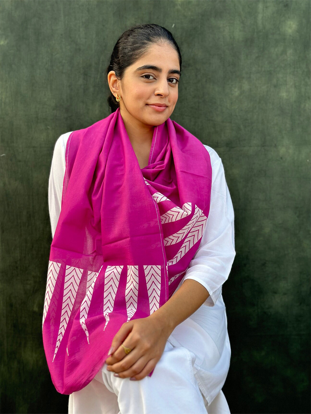 

BUTA BUTI Geometric Printed Cotton Scarf, Pink