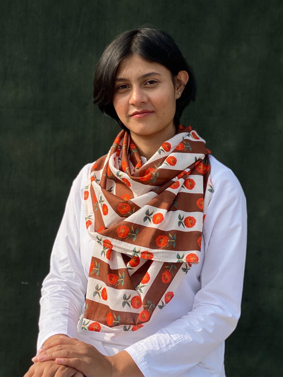 

BUTA BUTI Floral Printed Cotton Scarf, Brown