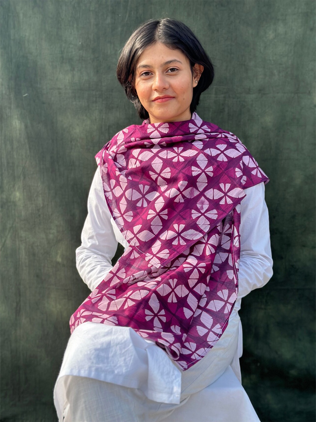 

BUTA BUTI Tie & Dye Printed Cotton Scarf, Burgundy