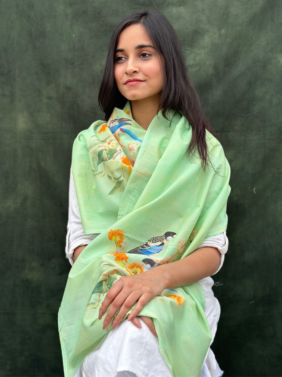 

BUTA BUTI Graphic Printed Cotton Scarf, Green