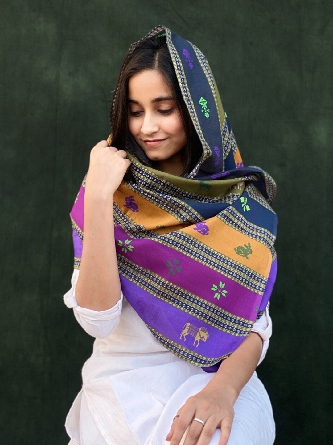 

BUTA BUTI Ethnic Printed Cotton Scarf, Green