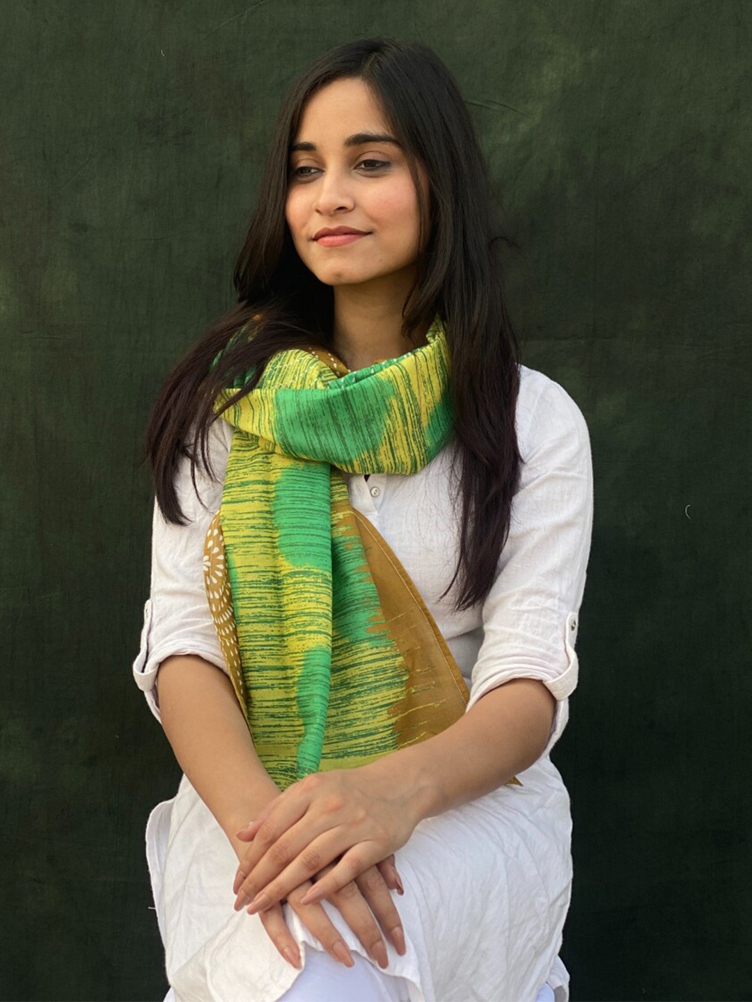 

BUTA BUTI Abstract Printed Cotton Scarf, Green