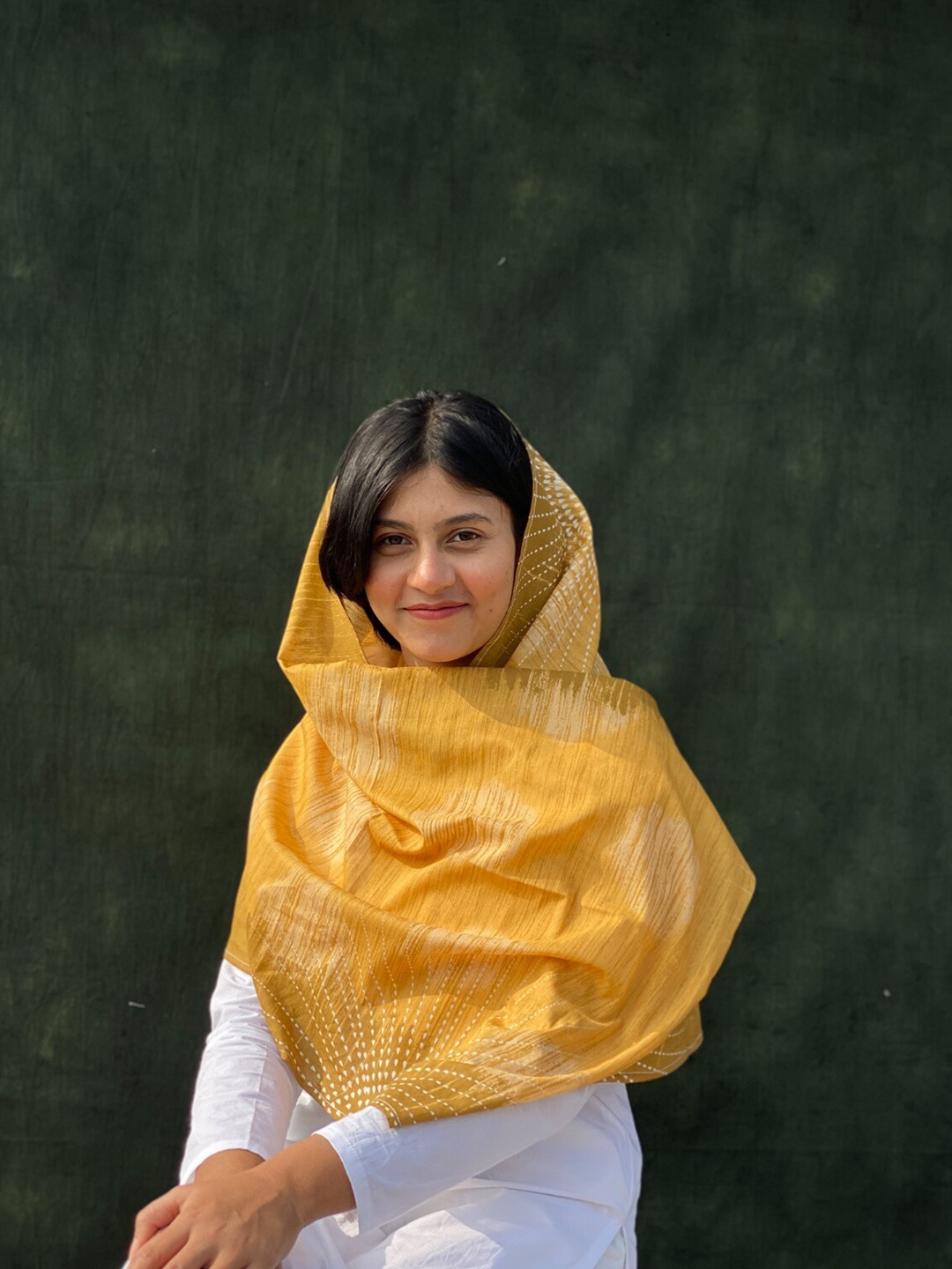 

BUTA BUTI Abstract Printed Cotton Scarf, Mustard