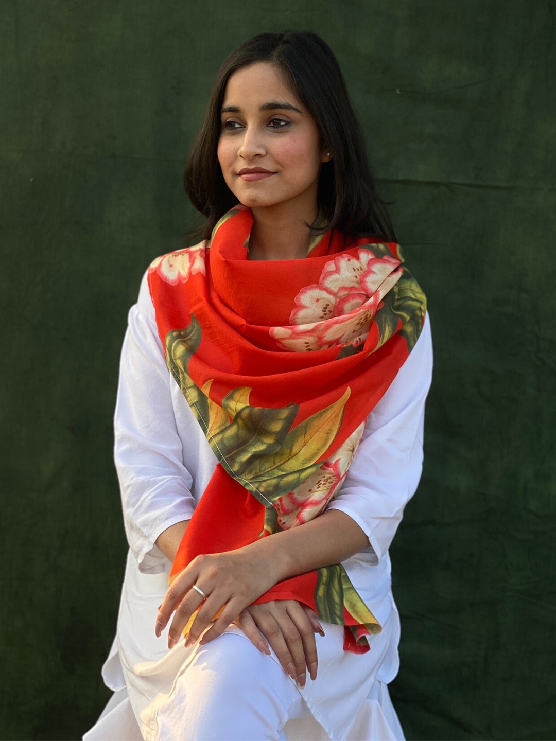 

BUTA BUTI Floral Printed Cotton Scarf, Red