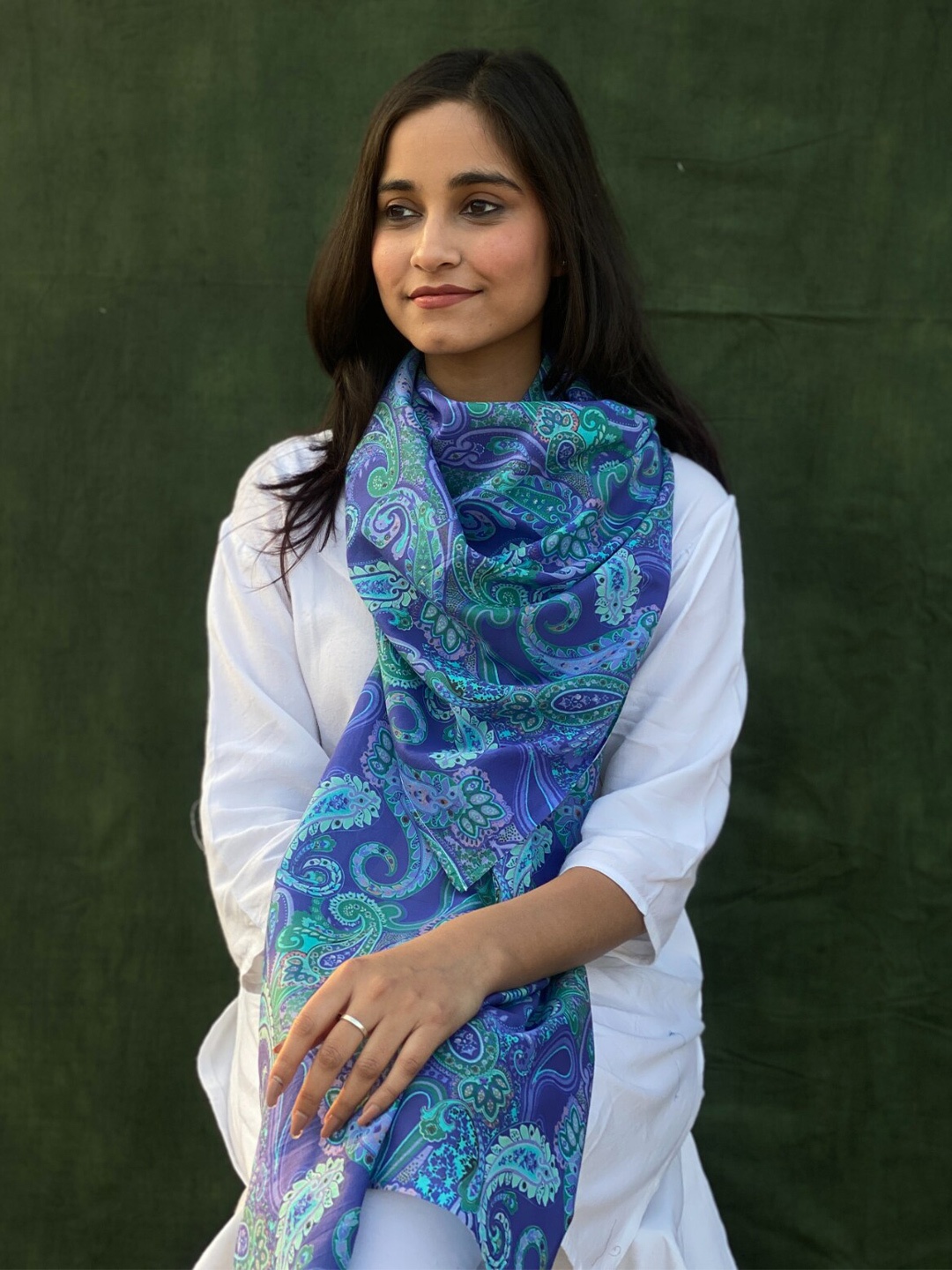 

BUTA BUTI Women Floral Printed Cotton Scarf, Blue
