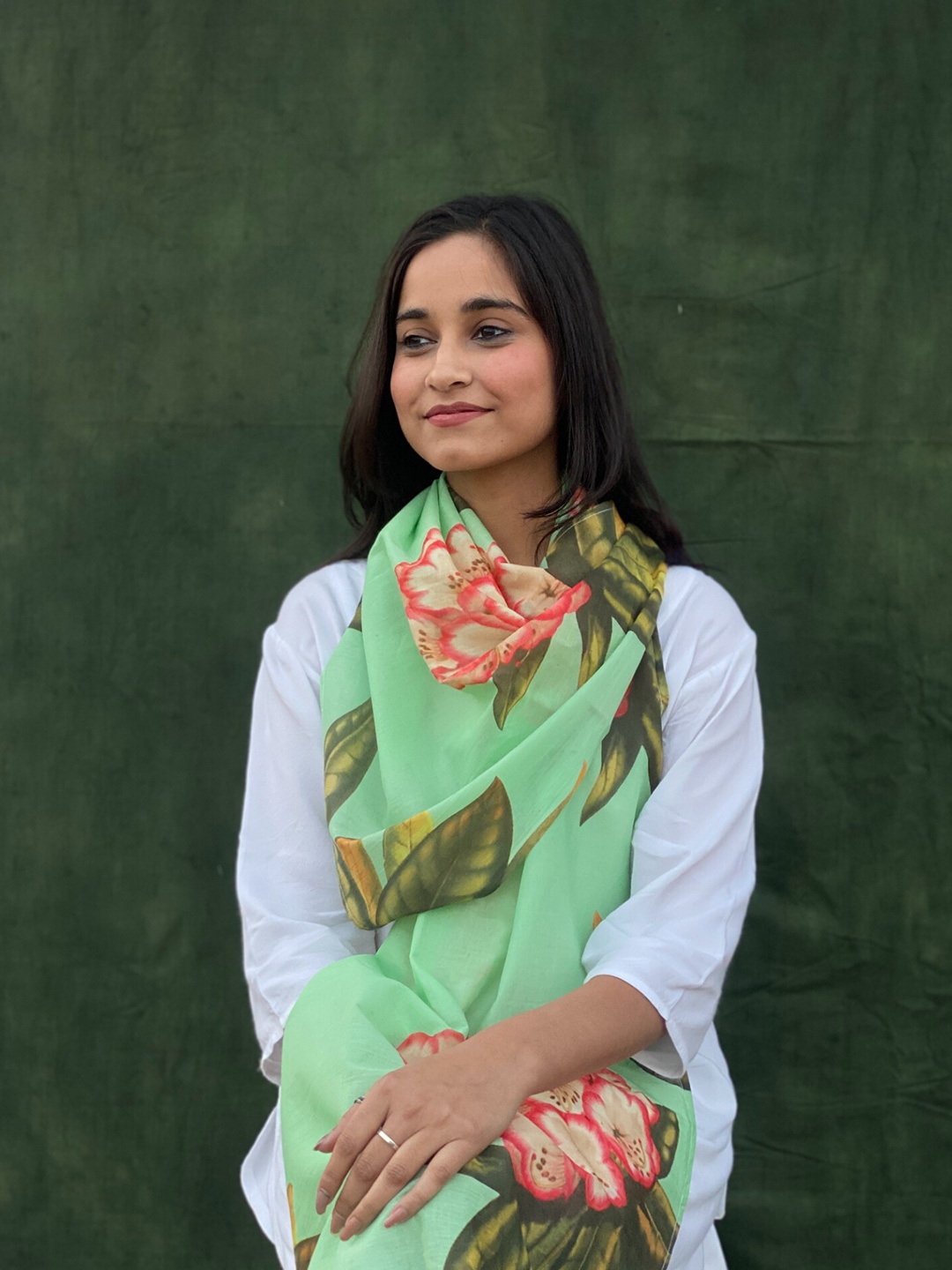 

BUTA BUTI Floral Printed Cotton Scarf, Green