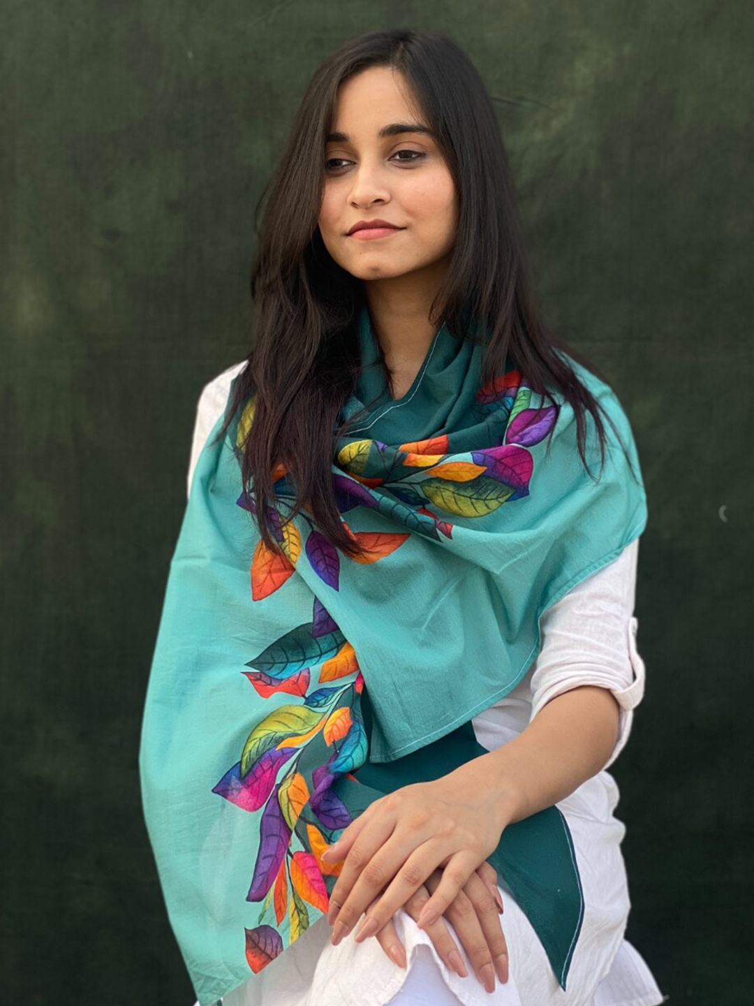 

BUTA BUTI Floral Printed Cotton Scarf, Green