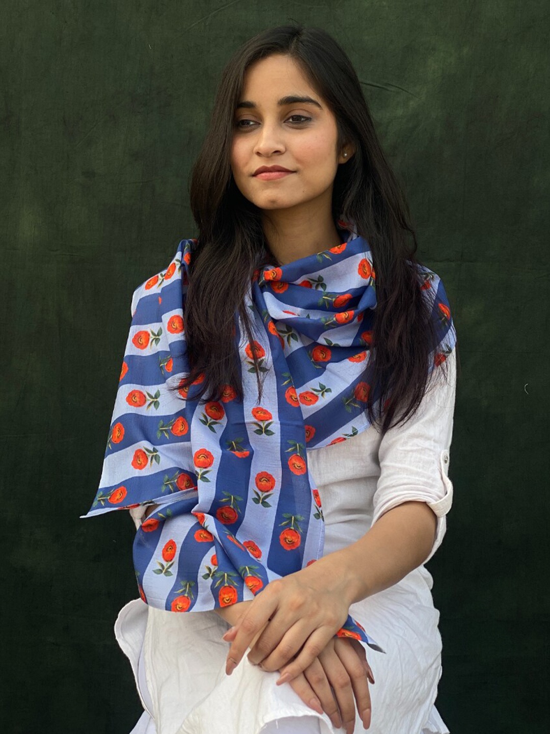 

BUTA BUTI Floral Printed Cotton Scarf, Blue